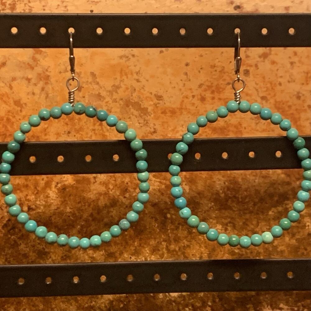 Turquoise Beaded Hoop Earrings - Women's Blue Statement Hoops